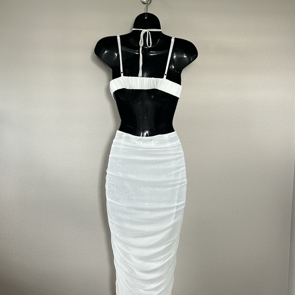 Princess Polly Alice White Ruched Cutout Ruched Midi Dress - Picture 9 of 13